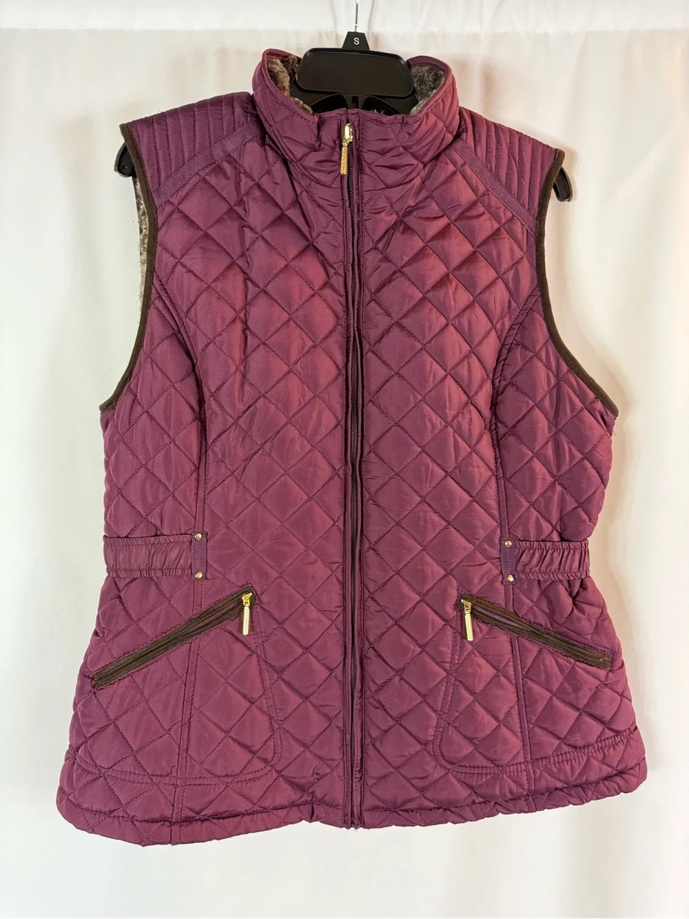 Weatherproof Women's Puffer Vest Full Zip Buttons Pockets Fuzzy Lined Purple XL - Picture 3 of 14